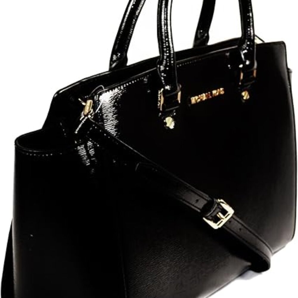 Michael Kors Large Selma Leather Satchel - Black Patent